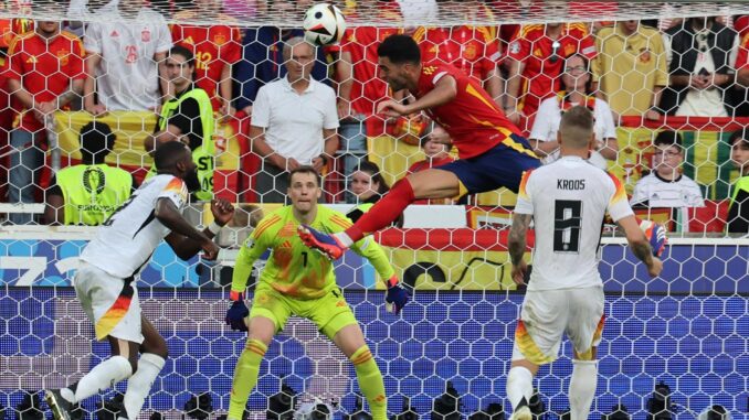 Mikel Merino durante el partido de cuartos de la Eurocopa 2024 entre España y Alemania en Stuttgart, Alemania EFE/EPA/MOHAMED MESSARA
