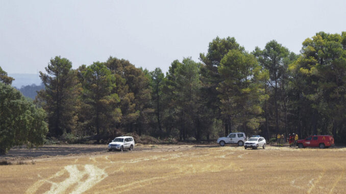 Equipos de extinción de incendios trabajan en el término municipal de Valverdejo (Cuenca). EFE / Álvaro Del Olmo
