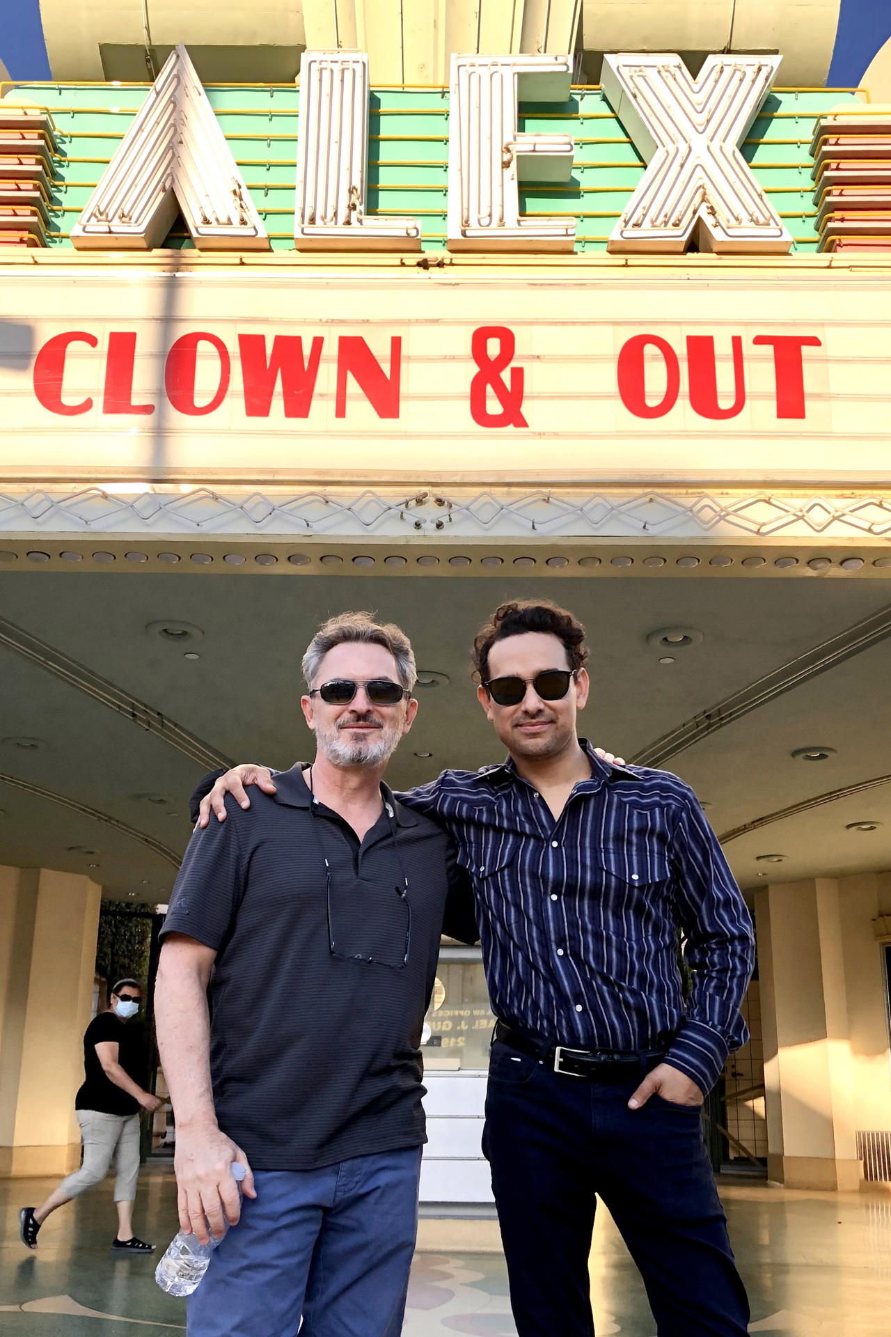 Fotografía cedida por C19 Productions del director y guionista mexicano, Sergio Guerrero (i), y el actor de la película 'Clown & Out ', Alejandro Edda posando en Los Ángeles (Estados Unidos). EFE/ C19 Productions
