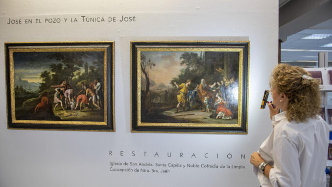 'José en el pozo' y 'La túnica de José', que forman parte del patrimonio de la Santa Capilla de San Andrés de Jaén, son los títulos de los dos cuadros cuya autoría se atribuye a dos pintores de la corte de Felipe IV y que están relacionados con el coleccionismo nobiliario de la época. Estos dos óleos se han expuesto ahora en el Espacio La Rural, en la sede de la Caja Rural de Jaén, tras un minucioso proceso de restauración que ha servido para recuperar un patrimonio del que hay constancia de su donación a Jaén en el año 1785. EFE/José Manuel Pedrosa
