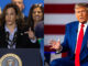 Combo de dos fotografías de la vicepresidenta estadounidense y candidata demócrata a la Casa Blanca, Kamala Harris (i), y su rival republicano, el expresidente Donald. Harris y Trump (2017-2021) ultiman este lunes la preparación del debate electoral del martes, que será para ambos su primer cara a cara personal y político. EFE/ Rebecca Droke / Jim Lo Scalzo