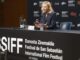 La actriz Cate Blanchett, ofrece una conferencia de prensa durante su participación en el Festival Internacional de Cine de San Sebastián, donde esta tarde recogerá el Premio Donostia de la 72 edición del certamen. EFE/Juan Herrero.