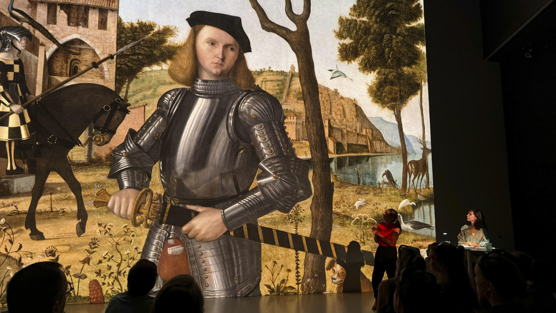 El Museo Nacional Thyssen-Bornemisza muestra por primera vez fuera de España, en el festival Ars Electronica de Austria, las imágenes en gigapíxeles del cuadro de Vittore Carpaccio 'Joven caballero en un paisaje' (1505). EFE/ Marina Sera
