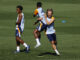 Los jugadores del Real Madrid Modric (d), Rodrygo (c) y Endrick (i) durante el entrenamiento realizado este viernes. EFE/Rodrigo Jiménez