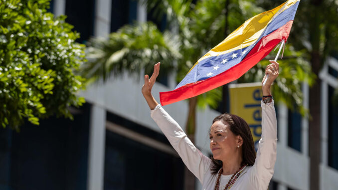 Imagen de archivo de la líder opositora venezolana, María Corina Machado. EFE/ Ronald Peña
