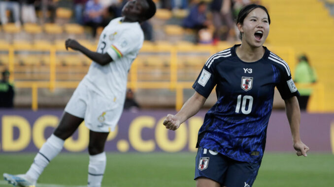 Manaka Matsukubo de Japón celebra un gol en un partido del grupo E de la Copa Mundial Femenina sub-20. EFE/ Carlos Ortega
