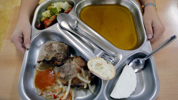 Imagen de archivo de una bandeja en un comedor escolar. EFE/ Juan Carlos Cárdenas
