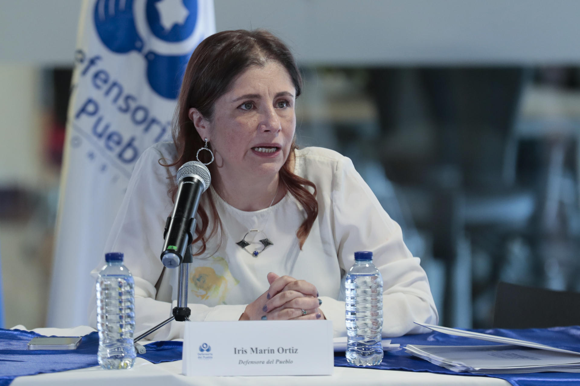 La defensora del pueblo, Iris Marín, habla durante una rueda de prensa este lunes, en Bogotá (Colombia). Marín priorizará la violencia de género y la discriminación contra las mujeres como uno de los principales ejes de su agenda, que desarrollará durante cuatro años de gestión. EFE/ Carlos Ortega
