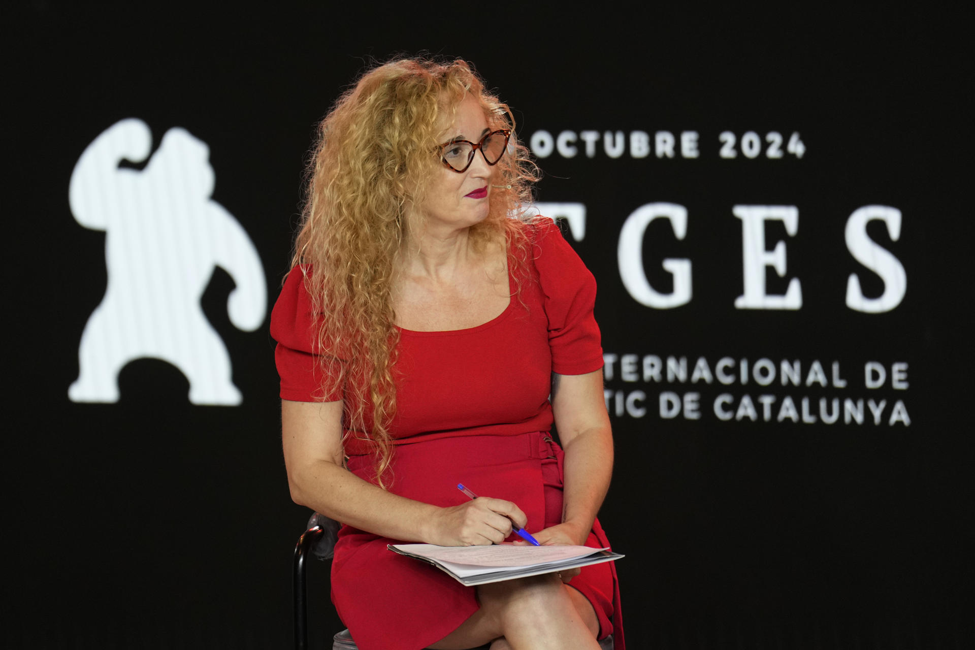 La directora de la fundación Sitges Festival, Monica Garcia Massagué, durante la presentación de la 57 edición del Festival de Cine Fantástico de Sitges, que se celebrará del 3 al 13 de octubre, y que inaugurará con 'Presence', el nuevo título del estadounidense Steven Soderbergh, responsable de filmes como 'Ocean's Eleven', mientras que la película de clausura será 'Nunca te sueltes' (Never Let Go), de Alexandre Aja. EFE/Alejandro García
