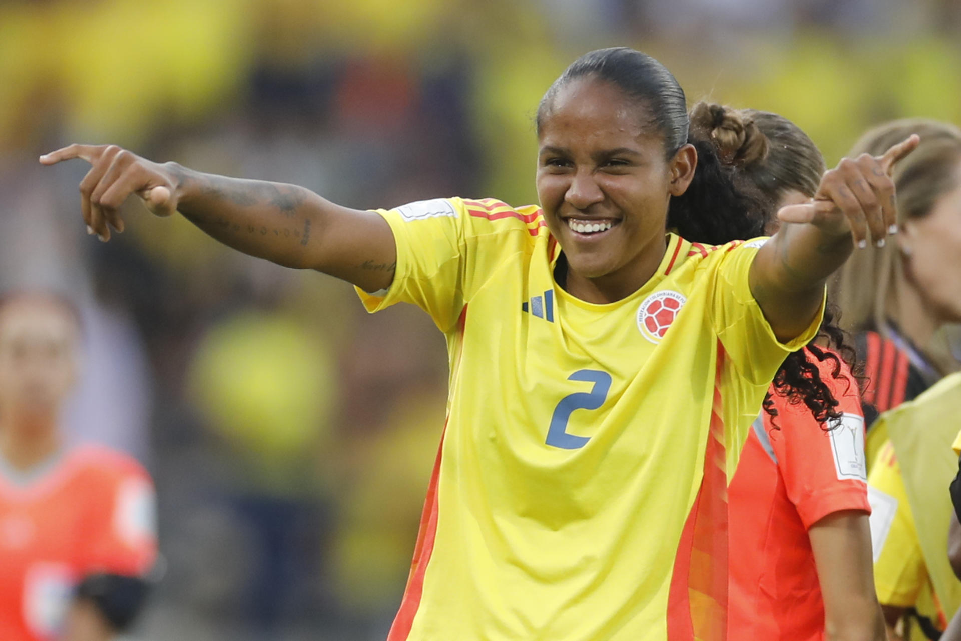 Mary Álvarez de Colombia celebra su gol en un partido del grupo A de la Copa Mundial Femenina sub-20. EFE/ Luis Eduardo Noriega Arboleda
