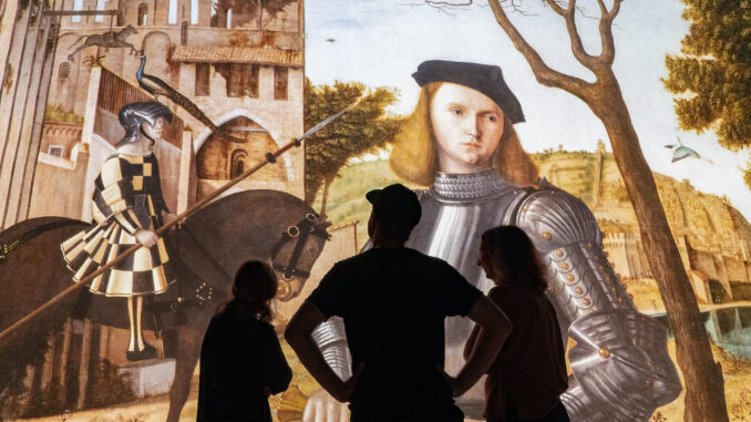 Fotografía en el espacio Deep Space 8K de Ars Electronica, en Linz, de la obra renacentista "Joven caballero en un paisaje (1510)" de Vittore Carpaccio, de la colección del Museo Nacional Thyssen-Bornemisza. EFE/ Ars Electronica / Magdalena Sick-leitner SOLO USO EDITORIAL/SOLO DISPONIBLE PARA ILUSTRAR LA NOTICIA QUE ACOMPAÑA (CRÉDITO OBLIGATORIO)
