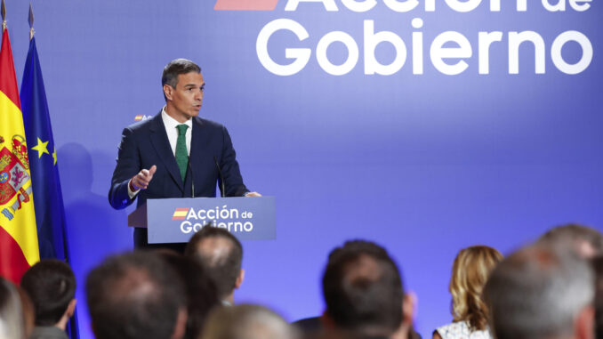 El presidente del Gobierno, Pedro Sánchez, expone sus prioridades para el nuevo curso político en un acto celebrado este miércoles en el Instituto Cervantes, en Madrid. EFE/J.P. Gandul
