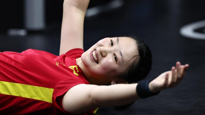 La española María Xiao celebra su victroria en Linz, Austria. EFE/EPA/ANNA SZILAGYI
