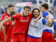 El delantero croata del Osuna Ante Budimir celebra el gol marcado ante el Getafe que ha supuesto el 1-1 en el marcador durante el partido correspondiente a la novena jornada de LaLiga EA Sports disputado esta tarde en el Estadio Coliseum de Getafe. EFE/Sergio Pérez