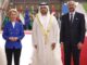 El presidente del Consejo Europeo, Charles Michel (d), y la presidenta de la Comisión Europea, Ursula von der Leyen (i), dan la bienvenida al primer ministro de los Emiratos Árabes Unidos, el jeque Maktoum bin Mohammed bin Rashid Al Maktoum, en la cumbre UE-Consejo de Cooperación del Golfo (CCG) en Bruselas, Bélgica, el 16 de octubre de 2024. Esta es la primera cumbre entre los líderes de la UE y el CCG, cuyo objetivo es desarrollar una asociación más estrecha. La Unión Europea es el segundo socio comercial más importante de los países del CCG, generando 170 000 millones de coronas en comercio en 2023; las importaciones de combustibles minerales representaron más del 75 % de las importaciones de la UE procedentes de los países del CCG. Desde 2020, las importaciones de combustible se han más que triplicado, principalmente debido al conflicto armado entre Rusia y Ucrania. (Bélgica, Rusia, Ucrania, Emiratos Árabes Unidos, Bruselas) EFE/EPA/JOHANNA GERON/PISCINA