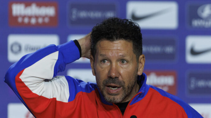 Simeone, durante la rueda de prensa de este sábado. EFE/Sergio Perez
