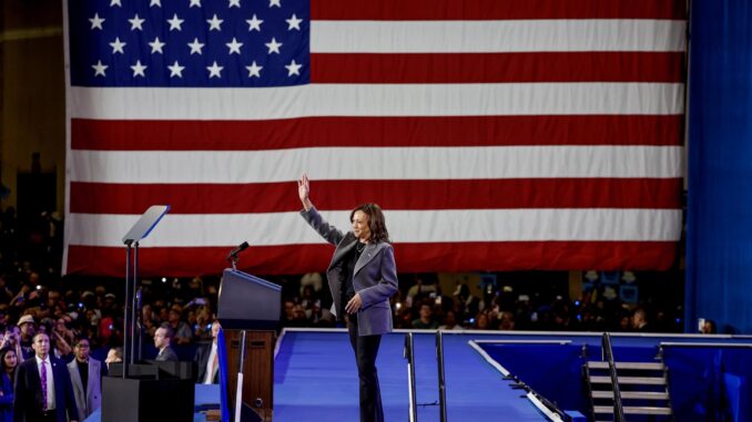 La vicepresidenta estadounidense y candidata presidencial demócrata, Kamala Harris, participa en un mitin de campaña en el Anfiteatro Lakewood en Atlanta, Georgia, EE.UU., el 19 de octubre de 2024. EFE/ERIK S. MENOR
