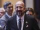 El presidente del Consejo de la UE, Charles Michel, llega a la 19ª Cumbre de Asia Oriental como parte de las 44ª y 45ª Cumbres de la ASEAN y Cumbres Relacionadas en el Centro Nacional de Convenciones en Vientiane, Laos, el 11 de octubre de 2024. 
 EFE/EPA/RUNGROJ YONGRIT