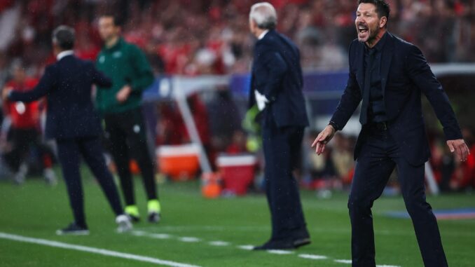 El entrenador del Atletico Madrid Diego Simeone en Lisboa. EFE/EPA/RODRIGO ANTUNES
