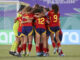 Jugadoras de España celebra al final este sábado, de un partido del grupo B de la Copa Mundial Femenina sub-17. EFE/ Orlando Barría