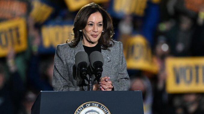 Imagen de archivo de la vicepresidenta de EE.UU. y candidata demócrata Kamala Harris. EFE/EPA/LON HORWEDEL
