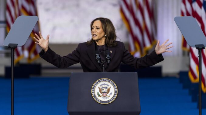 La vicepresidenta de EE.UU., Kamala Harris, habla para reconocer los resultados de la votación presidencial, en la Universidad Howard, Washington, DC. EFE/JIM LO SCALZO
