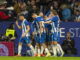 Los jugadores del Espanyol celebran tras marcar ante el Celta, durante el partido de LaLiga que RCD Espanyol y Celta de Vigo disputaron en el estadio de RCDE Stadium. en Barcelona. EFE/Marta Pérez