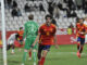 El jugador de España Javi Guerra celebra un gol durante el partido de fútbol amistoso de categoría sub 21 entre España y Dinamarca, este martes en el estadio Carlos Belmonte de Albacete. EFE/ Manu