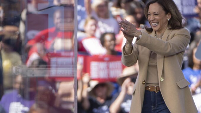 La candidata presidencial demócrata y actual vicepresidenta de Estados Unidos, Kamala Harris, participa en un mitin de campaña celebrado en el Centro Cívico de Atlanta en Atlanta, Georgia, EE. UU., el 2 de noviembre de 2024. EFE/EPA/Edward M. Pio Roda
