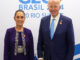 Fotografía cedida por la Presidencia de México de la mandataria mexicana, Claudia Sheinbaum, junto al presidente de Estados Unidos, Joe Bide, este lunes durante la cumbre del G20, en Río de Janeiro (Brasil). EFE/ Presidencia de México