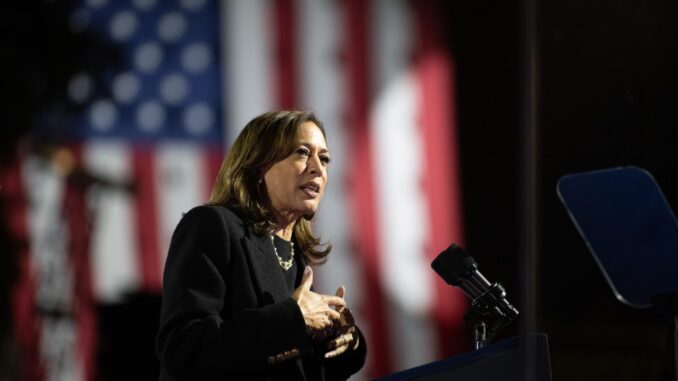 Fotografía del 5 de noviembre de 2024 en donde se ve a la vicepresidenta estadounidense y candidata demócrata a la Casa Blanca, Kamala Harris. EFE/DAVID MUSE
