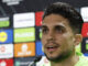 Uno de los capitanes del equipo Marc Bartra durante la rueda de prensa este miércoles en el estadio Benito Villamarín de Sevilla donde mañana juegan ante el NK Celje en el tercer partido de la liguilla de la Liga Conferencia. EFE/ Julio Muñoz