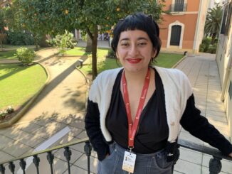 La productora chilena Natalia Mejías posa durante una entrevista con EFE en la que ha explicado que las coproducciones cinematográficas entre España y Chile tienen mucho futuro y muchas posibilidades de salir adelante, este miércoles en el Festival de Cine Iberoamericano de Huelva. EFE/Fermín Cabanillas