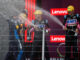 El neerlandés Max Vertapeppen (i) de Red Bull, primer lugar, el francés Esteban Ocon (c) de Alpine, segundo lugar, y el francés Pierre Gasly (d) de Alpine, tercer lugar, celebran en el podio del Gran Premio de Sao Paulo de la Fórmula Uno este domingo, en el circuito de Interlagos en Sao Paulo (Brasil). EFE/ Isaac Fontana