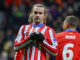 El delantero francés del Atlético de Madrid, Antoine Griezmann, celebra el tercer gol del equipo rojiblanco durante el encuentro correspondiente a la fase regular de la Liga de Campeones que disputaron Atlético de Madrid y Sl. Bratislava en el estadio Metropolitano, en Madrid. EFE / Juanjo Martín.