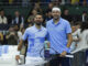 El serbio Novak Djokovic (i) y el argentino Juan Martín Del Potro posan en el Estadio Parque Roca en Buenos Aires (Argentina). . EFE/ Matias Martin Campaya