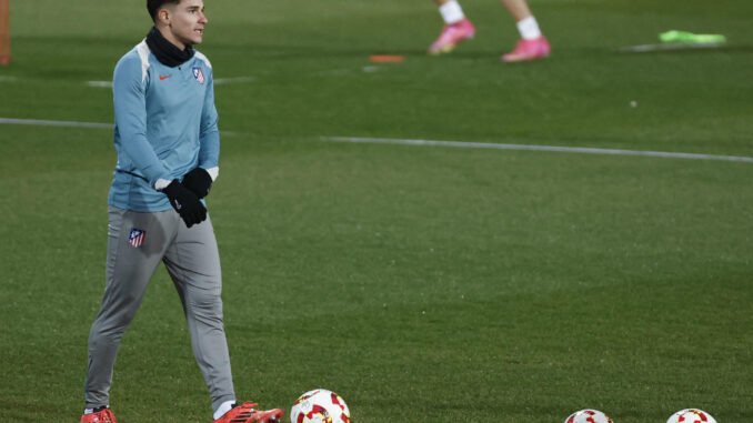 Julián Álvarez, en un ejercicio del entrenamiento. EFE/ Mariscal
