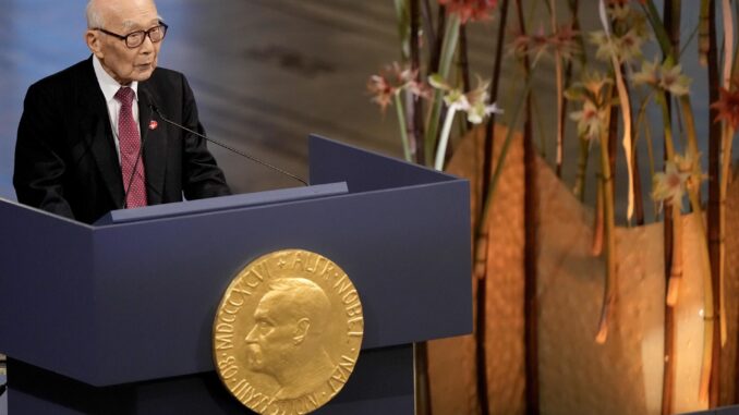 El copresidente y secretario general de Nihon Hidankyo, Terumi Tanaka, este martes en Oslo. EFE/EPA/JAVAD PARSA NORWAY OUT
