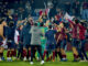 Los jugadores del Pontevedra celebran su pase a la siguiente fase de la Copa del Rey tras eliminar al Villarreal en el encuentro que han disputado en el Estadio Municipal de Pasarón, en Pontevedra. EFE/ Lavandeira Jr