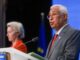 El presidente del Consejo Europeo, Antonio Costa (D), y la presidenta de la Comisión Europea, Ursula von der Leyen, asisten a una conferencia de prensa durante la Cumbre UE-Balcanes Occidentales en Bruselas, Bélgica, el 18 de diciembre de 2024. Los líderes de la UE y de los Balcanes Occidentales se están reuniendo en Bruselas para discutir el fortalecimiento de la cooperación y las asociaciones regionales. (Bélgica, Bruselas) EFE/EPA/OLIVIER HOSLET