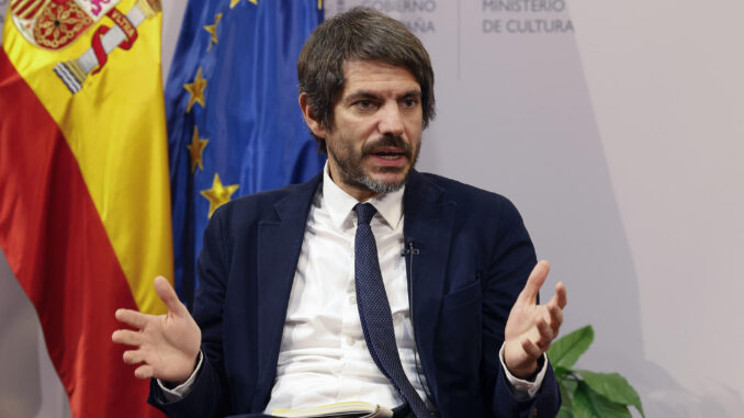 El ministro de Cultura, Ernest Urtasun, interviene en la presentación del Plan de Igualdad de género de la Cultura 2024-2026, este miércoles en Madrid. EFE/ J.P.Gandul
