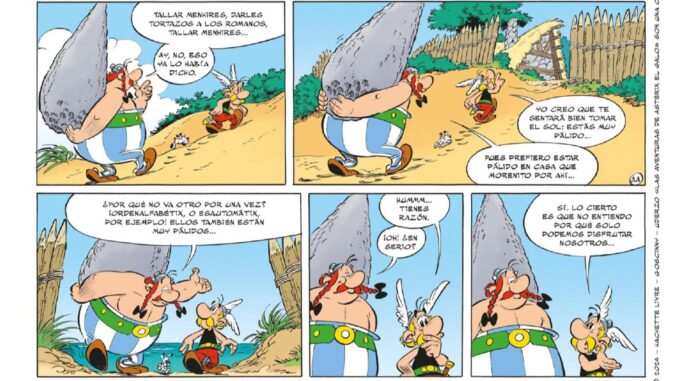 Astérix y Obélix viajarán para comprobar si el sol brilla lejos de su irreductible aldea gala en una nueva aventura que se publicará el 23 de octubre de 2025, según las primeras pistas del álbum número 41 que aparecen en una página inédita a la que ha tenido acceso EFE. EFE/Asterix-Obelix-Idefix/2004 Hachette Livre-Goscinny-Uderzo. "Las aventuras de Asterix el galo" son una creación de René Goscinny y Albert Uderzo.
