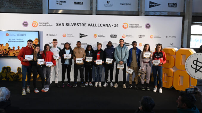 Rueda de prensa de los atletas de élite que competirán en la San Silvestre Vallecana, este lunes en Madrid.  EFE/ Fernando Villar
