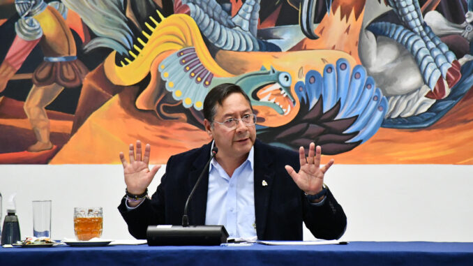 Fotografía de archivo del pasado 23 de diciembre del presidente de Bolivia, Luis Arce, durante una rueda de prensa en La Paz (Bolivia). EFE/STR
