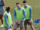 Griezmann, Lenglet y Le Normand, durante el entrenamiento.-EFE/ J.P. Gandul