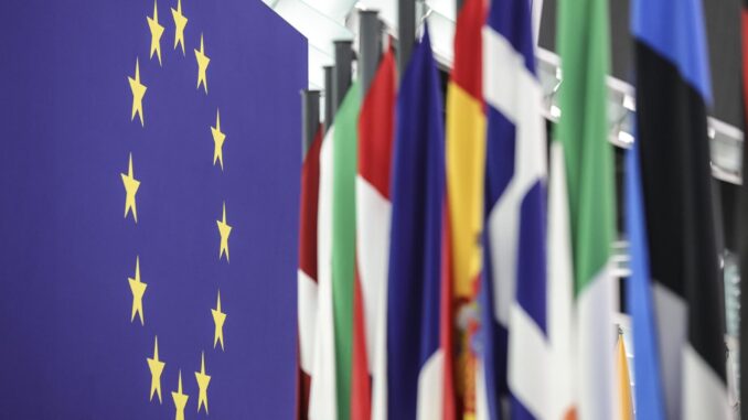 Imagen de la bandera de la Unión Europea junto a las de los países miembros. EFE/EPA/TERESA SUAREZ
