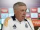 El entrenador del Real Madrid Carlo Ancelotti durante la rueda de prensa posterior al entrenamiento que el conjunto ha llevado a cabo este jueves en la Ciudad Deportiva de Valdebebas, en Madrid, previo a su partido de Liga de mañana, ante el Valencia. EFE/ J.P.Gandul