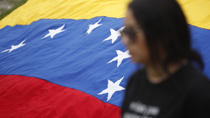 Fotografía de archivo de un mujer junto a una bandera venezolana. EFE/Rodrigo Sura
