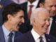 Fotografía de archivo del presidente de Estados Unidos, Joe Biden (d) y el primer ministro de Canadá, Justin Trudeau (i), en la fotografía oficial al cierre del segundo día de la Cumbre de jefes de Estado del G20, en Río de Janeiro (Brasil). EFE/ Andre Coelho