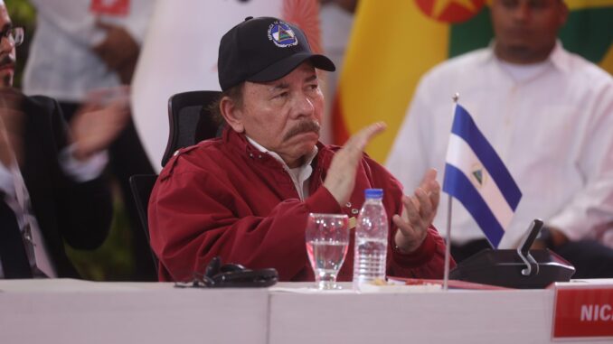 Fotografía de archivo del presidente de Nicaragua, Daniel Ortega, en la XXIII Cumbre de la Alianza Bolivariana para los Pueblos de Nuestra América (ALBA), en el Palacio de Miraflores, en Caracas (Venezuela).EFE/ Miguel Gutiérrez
